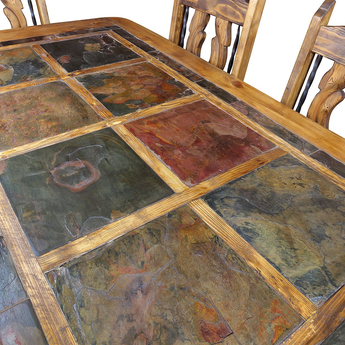Ox Yoke Leg & Inset Slate Top Dining Table and 6 Chairs