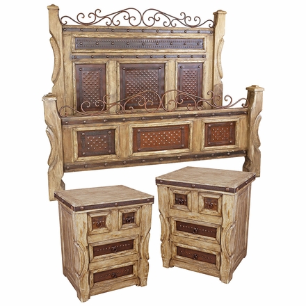 Ox Yoke Rustic 3-Piece Bedroom Set with Hammered Iron Accents