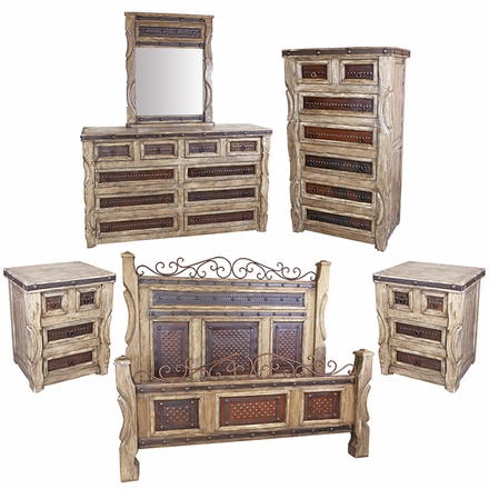 Ox Yoke Rustic 5-Piece Bedroom Set with Hammered Iron Accents