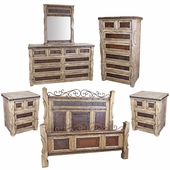 Ox Yoke Rustic 5-Piece Bedroom Set with Hammered Iron Accents