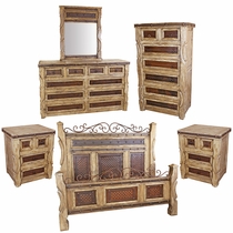Ox Yoke Rustic 5-Piece Bedroom Set with Hammered Iron Accents