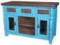 Ox Yoke Turquoise Blue Painted Wood Buffet - 2 Doors, 3 Drawers