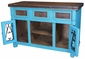 Ox Yoke Turquoise Blue Painted Wood Buffet - 2 Doors, 3 Drawers