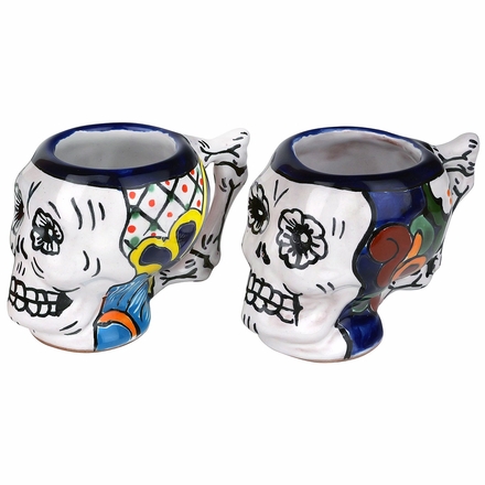 Painted Ceramic Sugar Skull Shot Glass - Set of 2
