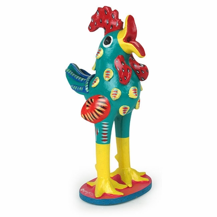 Painted Clay Mexican Folk Art Rooster Statue - 10
