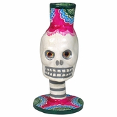 Painted Clay Skull Day of the Dead Candlestick