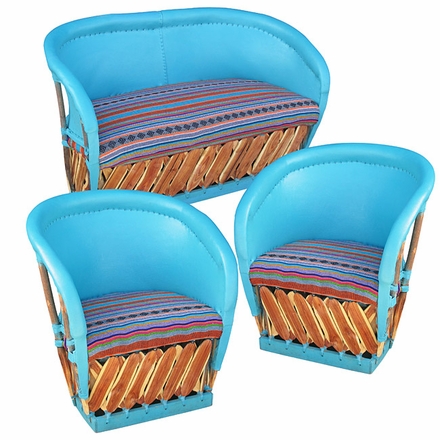 Painted Equipale Sofa and Lounge Chair Set with Upholstered Seats