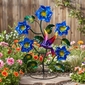 Painted Metal Flowers with Hummingbird - Small