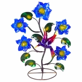 Painted Metal Flowers with Hummingbird - Small