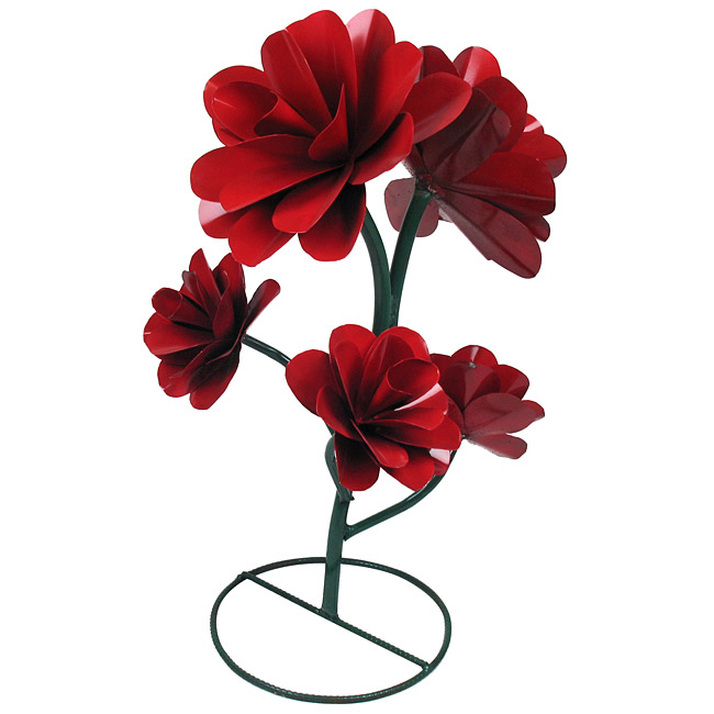 Painted Metal Garden Art Flowers with 5 Blooms
