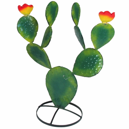 Painted Metal Prickly Pear Cactus Sculptures - Green
