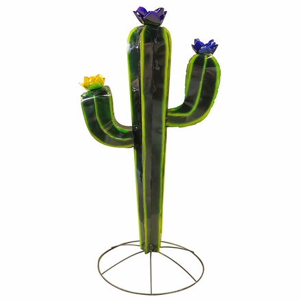 Painted Metal Saguaro Cactus with Flowers Sculpture - 53.5