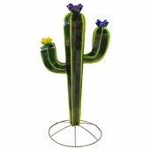 Painted Metal Saguaro Cactus with Flowers Sculpture - 53.5" Tall