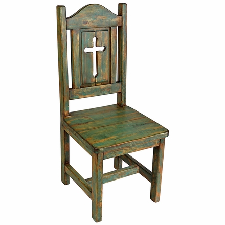 Painted Mexican Pine Dining Chair With Cross Back - Green