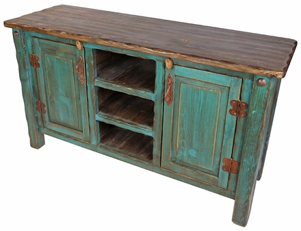 Painted Rustic Wood Entertainment Console or Credenza - Teal