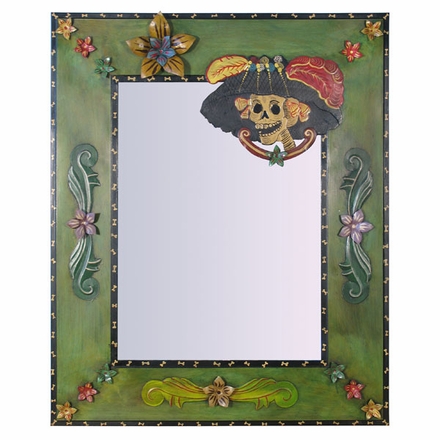 Painted Tin Catrina Mexican Folk Art Mirror