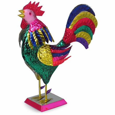 Painted Tin Crowing Rooster Figurine