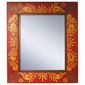Painted Tin Folk Art Red Floral Frame Mirror