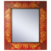 Painted Tin Folk Art Red Floral Frame Mirror