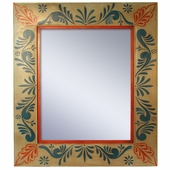 Painted Tin Folk Art Sage Floral Frame Mirror