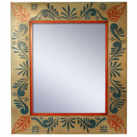 Painted Tin Folk Art Sage Floral Frame Mirror