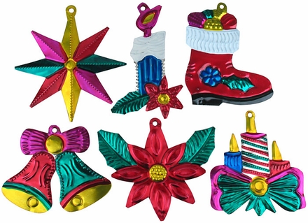 Painted Tin Mexican Christmas Ornaments - Per Doz