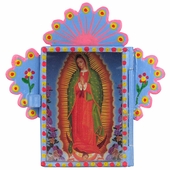 Painted Tin Micro Nicho with Virgin of Guadalupe Print