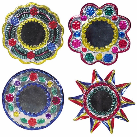 Painted Tin Mirror Christmas Ornaments - 12