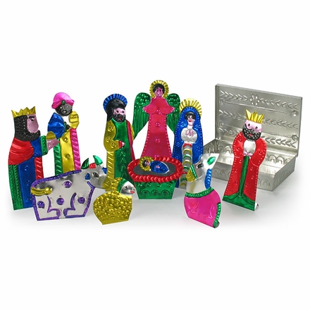 Painted Tin Nativity Box 10-Piece Set