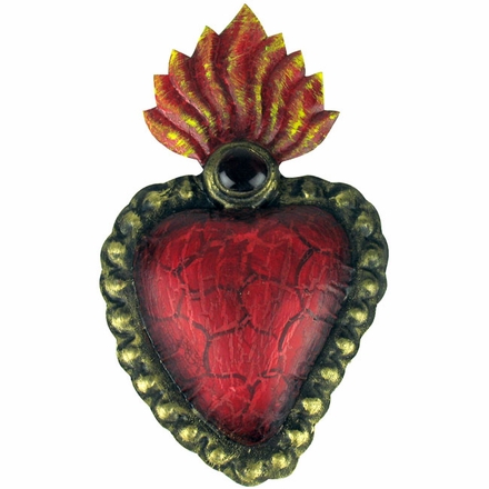 Painted Tin Raised Flaming Heart Wall Decor