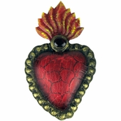 Painted Tin Raised Flaming Heart Wall Decor