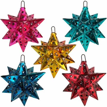 Painted Tin Star Mexican Ornaments - Set of 5