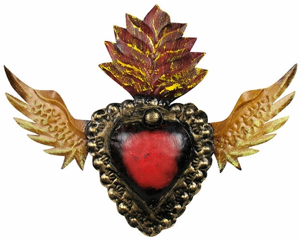 Painted Tin Winged Heart Decoration
