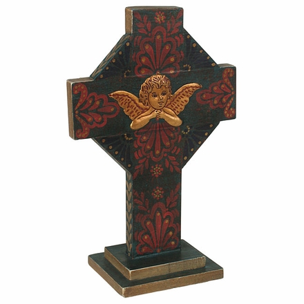 Painted Wood Angel Cross with Base