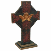Painted Wood Angel Cross with Base