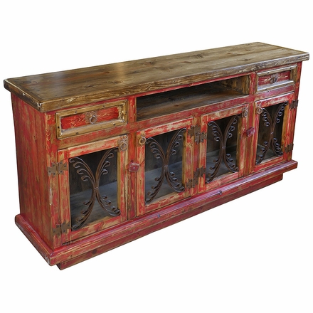 Painted Wood Buffet/Entertainment Console with Scrolled Iron Doors