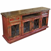 Painted Wood Buffet/Entertainment Console with Scrolled Iron Doors