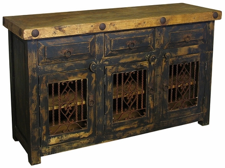 Painted Wood Buffet or Entertainment Console with Iron Inserts