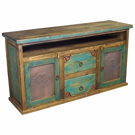 Painted Wood Buffet or Entertainment Console with Tin Door Inserts