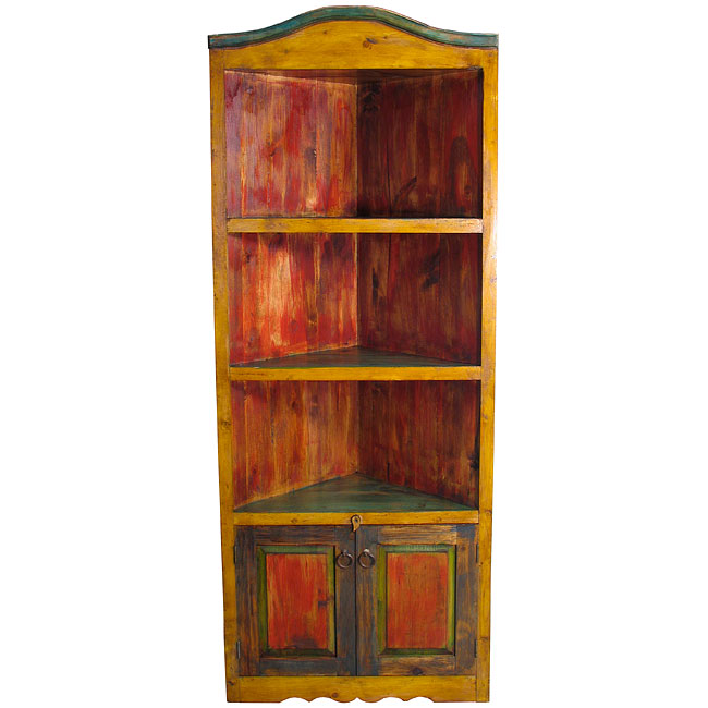 Mexican Painted Wood Corner Shelf Unit