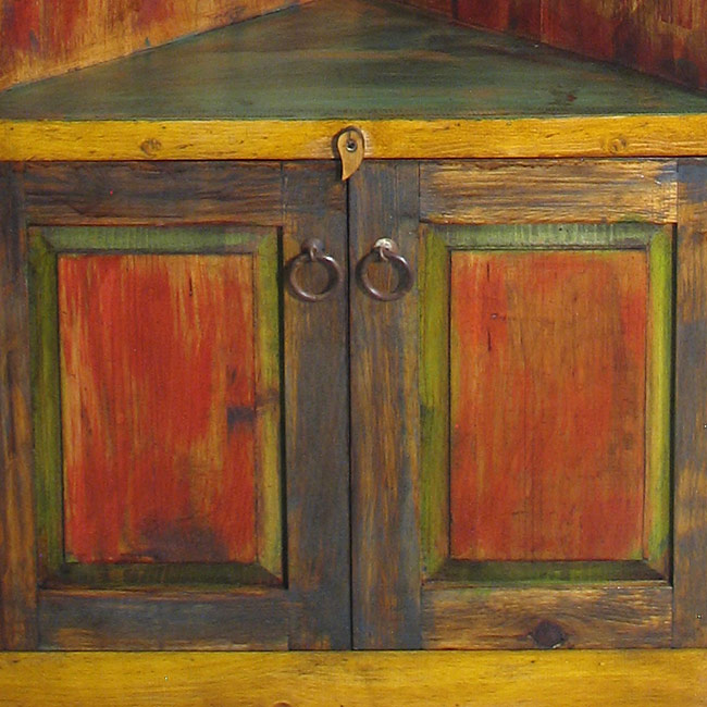 Mexican Painted Wood Corner Shelf Unit