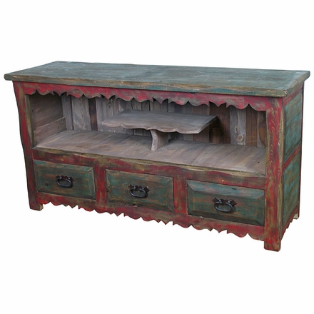 Painted Wood Entertainment Console with Pedestal Shelf