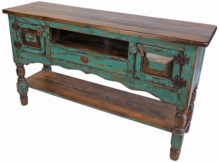Painted Wood Entertainment Console with Turned Legs - Green