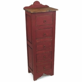 Painted Wood Lingerie Dresser - 5 Drawer - Red