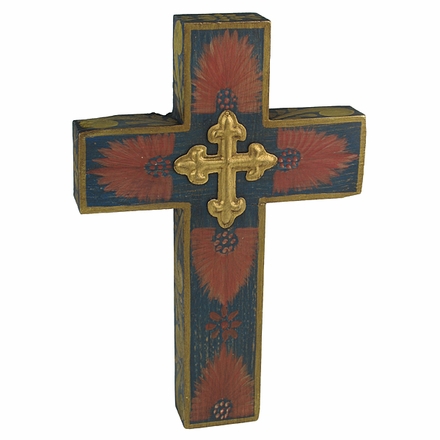 Painted Wood Mexican Cross with Tin Cross