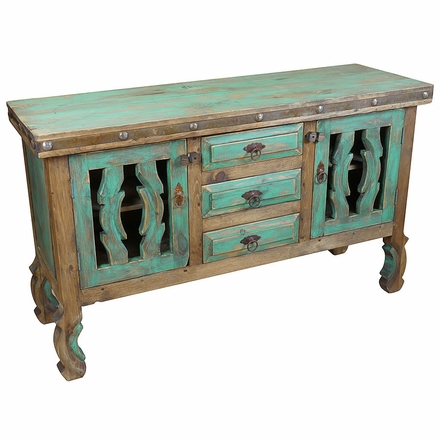 Painted Wood Ox Yoke Buffet - Green and Natural Finish