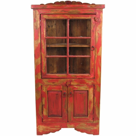 Painted Wood Red Corner Cabinet