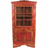 Painted Wood Red Corner Cabinet