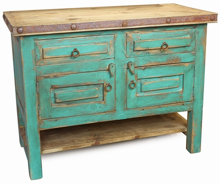 Painted Wood Rustic Bathroom Vanity - 2 Doors & Lower Shelf