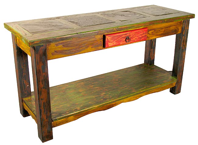 Painted Wood Sofa Table with Slate